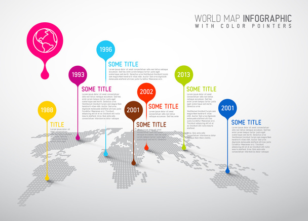 Mapa del mundo con marcas de puntero
 - Vector, Imagen