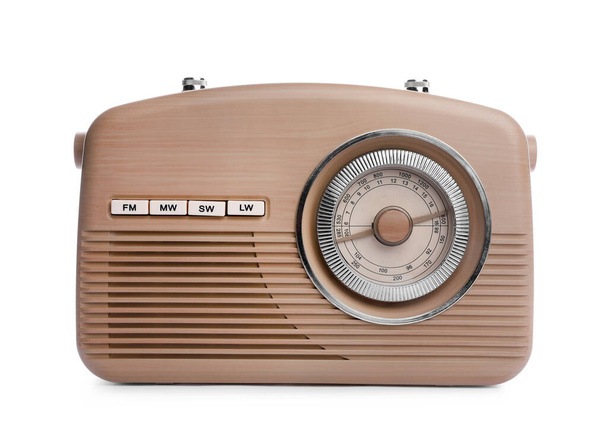 Beige retro radio receiver isolated on white - Fotó, kép