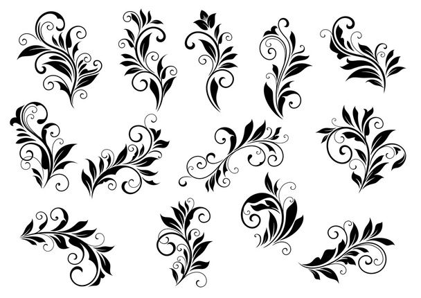 Retro bloemmotieven en foliate vignetten set - Vector, afbeelding