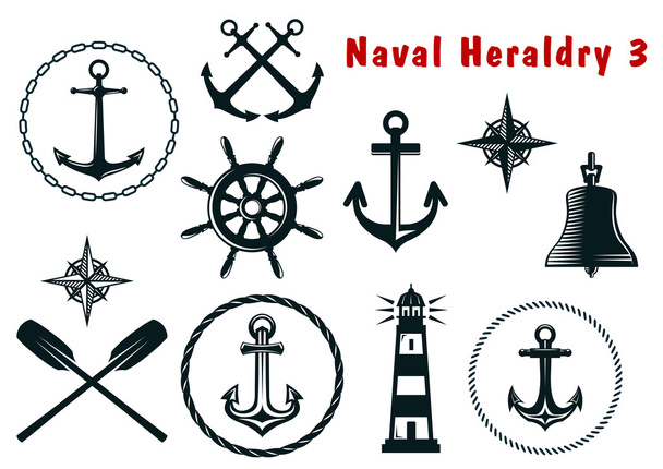 haditengerészeti heraldika ikonok beállítása - Vektor, kép