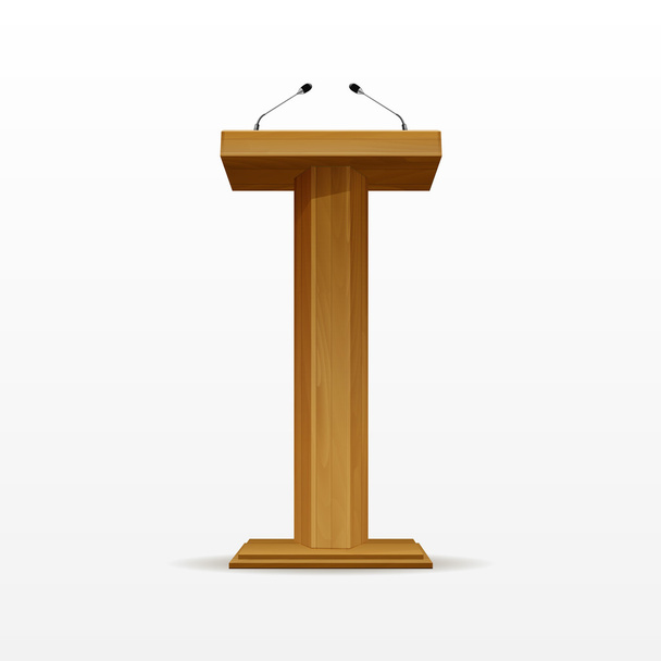 drewno podium tribune trybuny stoiska z mikrofonów - Wektor, obraz