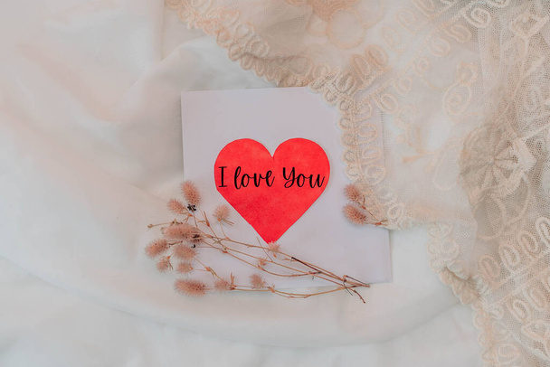 Valentines day postcard,heart, red heart banner, I love you, love you - Photo, Image