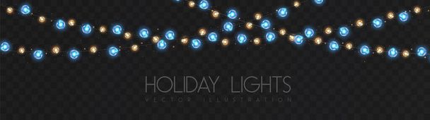 Vector garlang of blue and yellow lamps on transparent background. Holiday string of lights vector illustration - Διάνυσμα, εικόνα