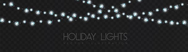 Vector garlang of white or silver lamps on transparent background. Holiday string of lights vector illustration - Wektor, obraz