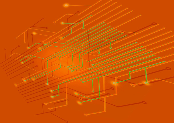Illustration des Montagediagramms auf orangefarbenem Hintergrund - Foto, Bild