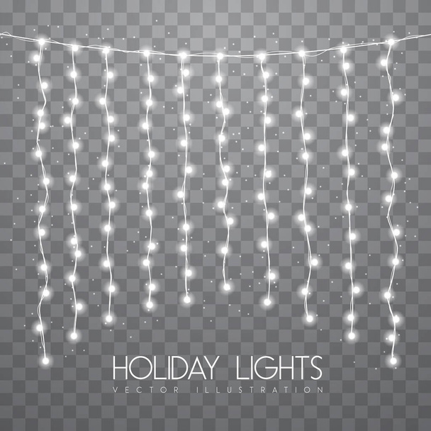 Vector garlang of white or silver lamps on transparent background. Holiday string of lights vector illustration - Vector, Imagen