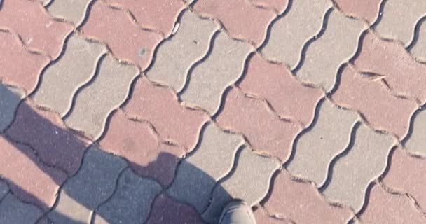 Mužské nohy v džínách a teplé boty procházka podél dlažba desky zpomalení film 4k - Záběry, video