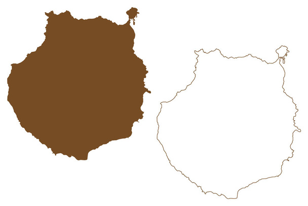 Gran Canaria sziget (Spanyol Királyság, Kanári-szigetek) térkép vektor illusztráció, firka vázlat Grand Canary térkép - Vektor, kép