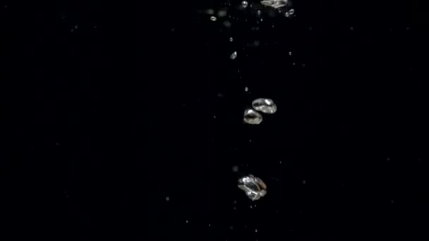 Lassú mozgás levegő buborékok vízben emelkedik fel a felszínre fekete alapon - Felvétel, videó