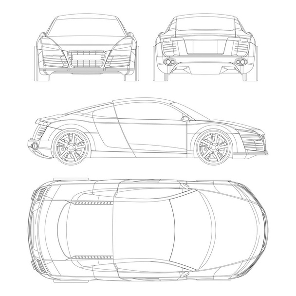 Coupe sport car vector template. Sport car blueprint. Car on white background. Mockup template for branding. Blank vehicle branding mockup. - Vector, Image