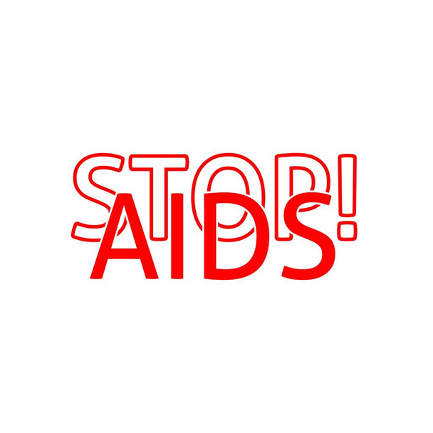 Światowy Dzień Pomocy. Czerwone serce 1 grudnia. Świadomość AIDS. Choroba HIV. Baner ze słowami Stop AIDS. Serce, które dyktuje - Wektor, obraz