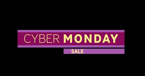Image of Yellow and purple Cyber Monday Sale text appearing against a black screen - Foto, Imagen