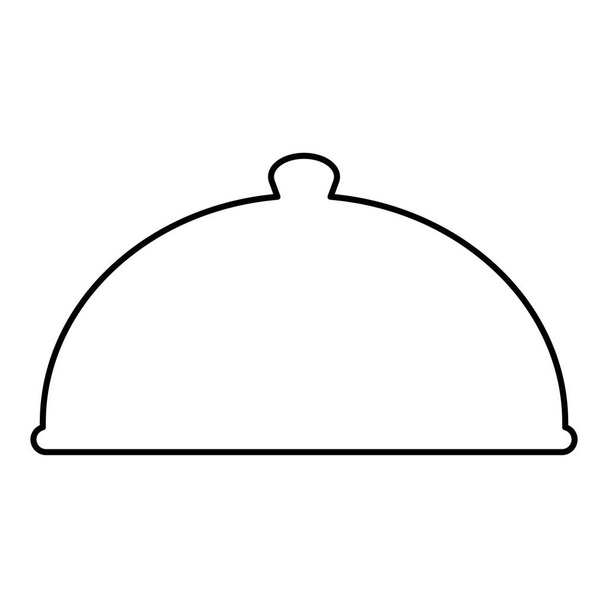 Yemek servisi yapan Cloche Restoran kapak kapağı kapağı kapakları yiyecekleri sıcak tutmak için kapak kapağı enfes sunum gurme yemeği Catering konsepti ana hatları simge siyah renk vektör çizimi düz resim - Vektör, Görsel