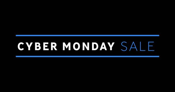 Image of white and blue Cyber Monday Sale text appearing against black screen - Zdjęcie, obraz