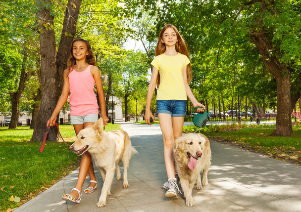 Two teenage walking with dogs - Foto, Imagen