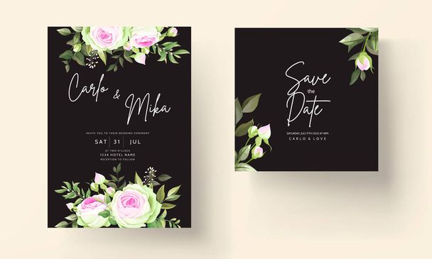 Όμορφο ανθισμένο τριαντάφυλλο λουλούδι γαμήλια πρόσκληση floral design - Διάνυσμα, εικόνα
