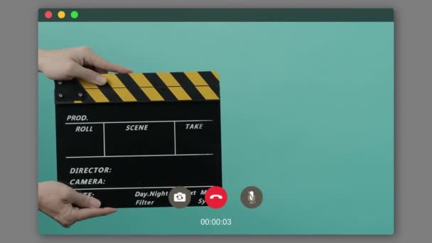 Movie Clapper Board. Hollywood Director Film Slate. Film crew hold and clapping film slate in video recording. Using for cut action or visual effects and scene prop. Clapperboard of movie production. - Footage, Video