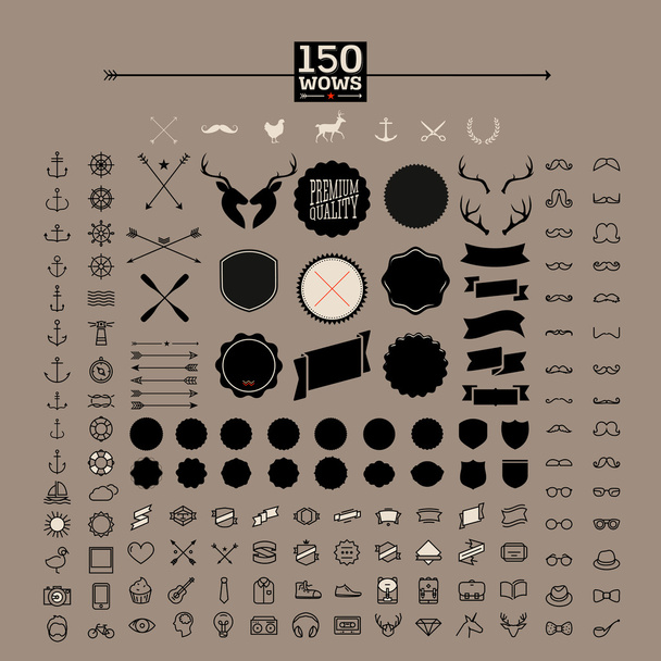 150 hipster icons - Vector, Image