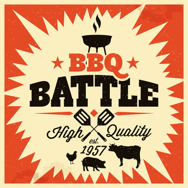 Vintage BBQ Grill Party - Vector, Image