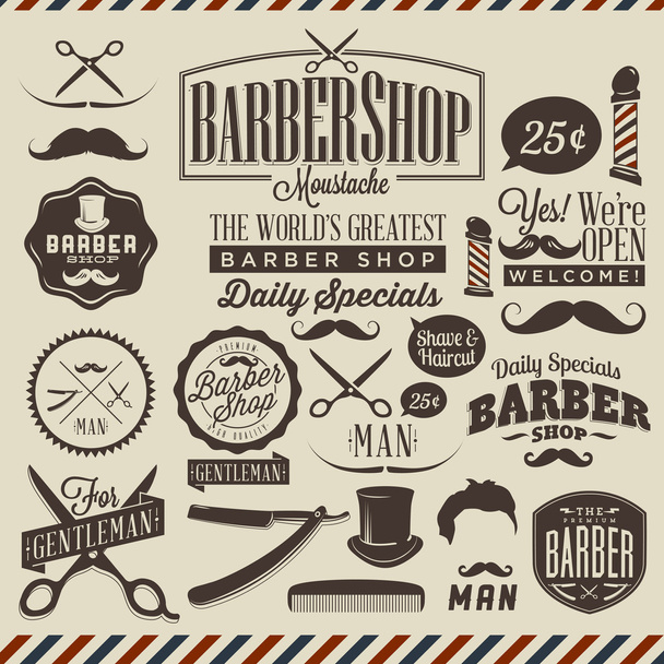 Etiquetas de barbearia vintage, gráficos e ícones
 - Vetor, Imagem