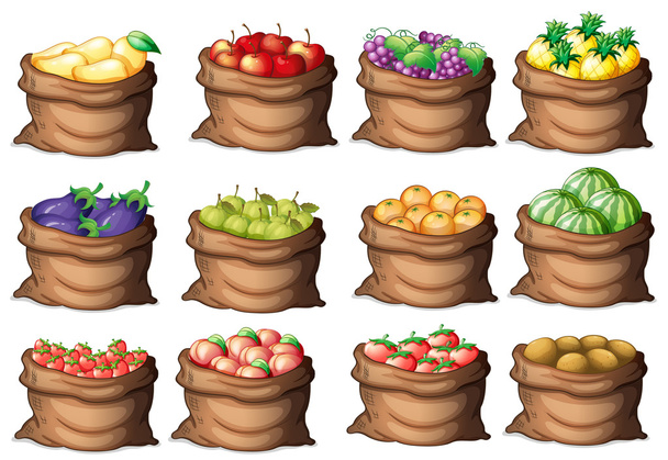 Sacos con diferentes frutas
 - Vector, Imagen