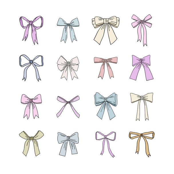 Vector collection of bows. Hand drawn graphic bows set. - Vector, Image