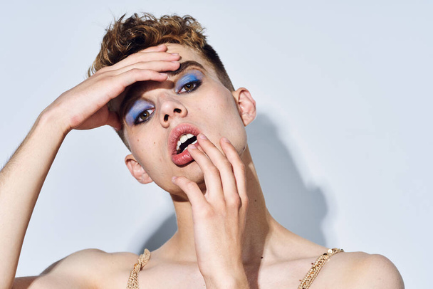 male transgender female makeup fashion posing studio - Zdjęcie, obraz
