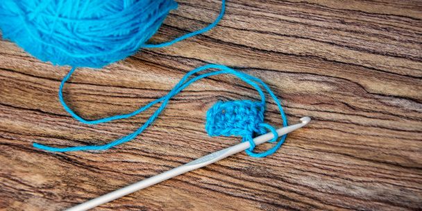 Crochet. A skein of yarn for knitting. - Zdjęcie, obraz