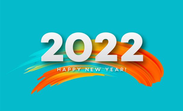 Kalenderkopf 2022 Zahl auf bunte abstrakte Farbe Pinselstrich Hintergrund. Frohes neues Jahr 2022 bunten Hintergrund. Vektorillustration - Vektor, Bild