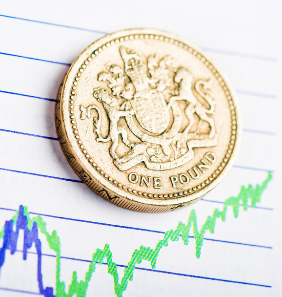 One pound coin on fluctuating graph. - Photo, Image
