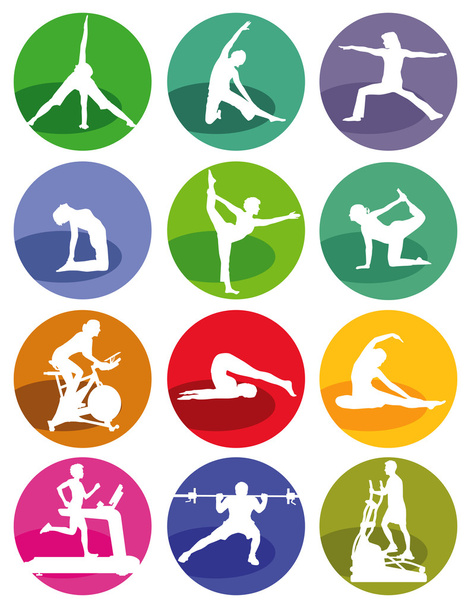 Figure di palestra e fitness su sfondo bianco
 - Vettoriali, immagini