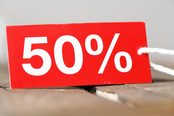 50% red tags, promotion, sale or bonus. Concept for business. - Foto, imagen