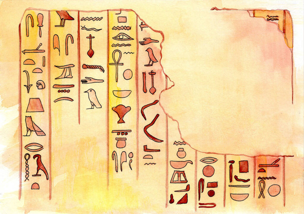Egyptische hiërogliefen op een gebroken stenen muur - Foto, afbeelding