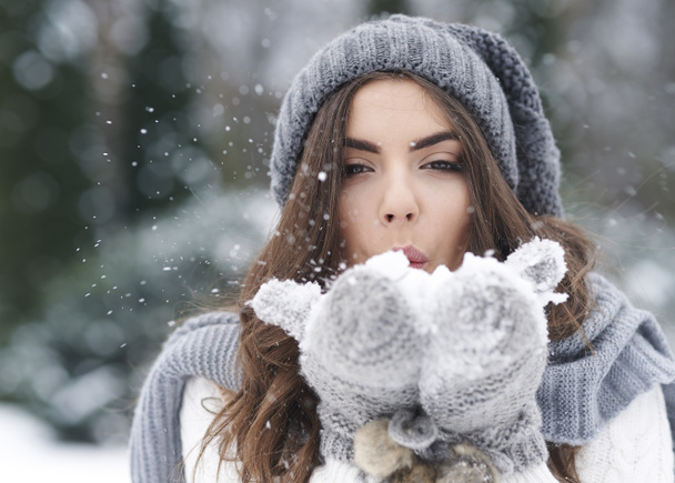 Woman blowing snow - Photo, Image