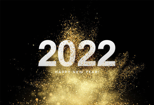 2022 inscrição no fundo de ouro glitter confetti. Ilustração vetorial - Vetor, Imagem