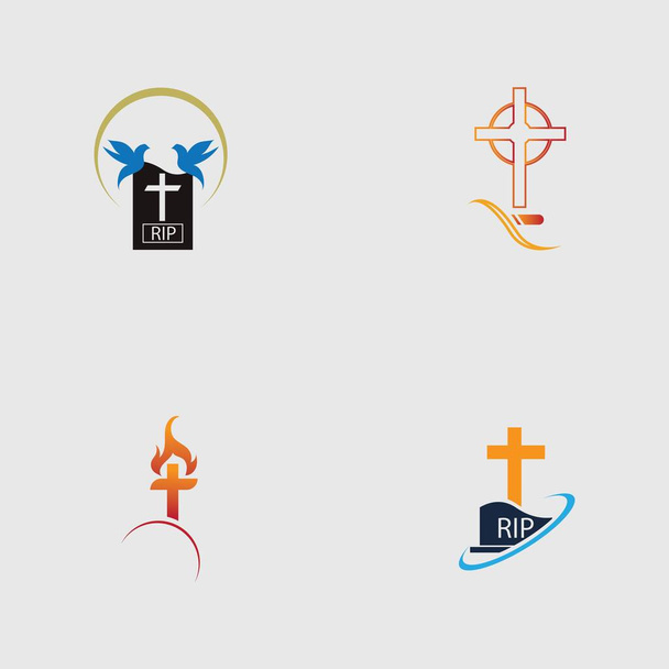 zestaw chrześcijańskiego logo cmentarza ilustracja projekt szablon - Wektor, obraz