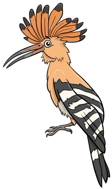 Cartoon illustration of funny hoopoe bird comic animal character - Вектор,изображение