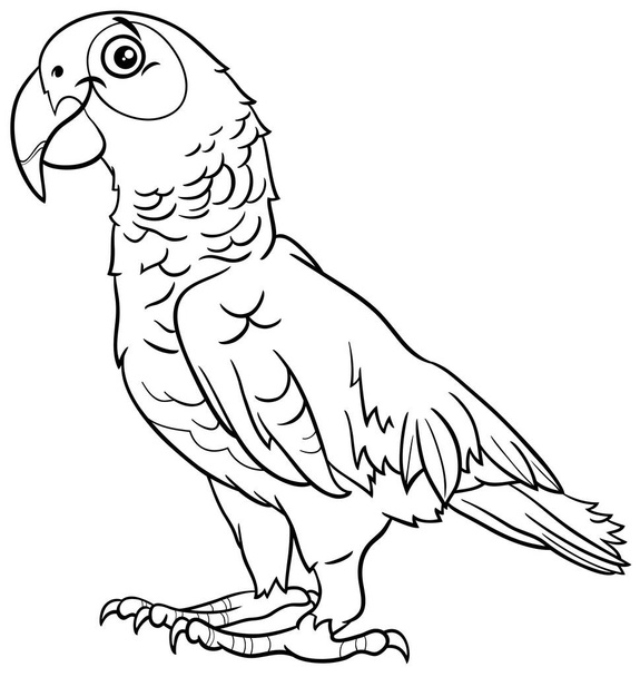 Black and white cartoon illustration of funny grey parrot bird comic animal character coloring book page - ベクター画像