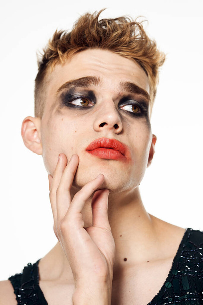 guy with female makeup posing transgender lgbt community - Foto, Bild