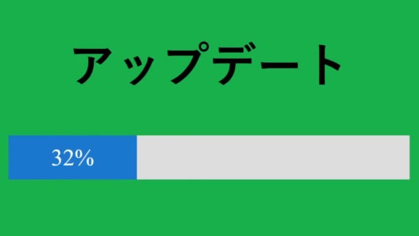 Japanisch. Aktualisieren der Fortschrittsanzeige, bis sie mit Green Screen auf der Online-Webseite abgeschlossen ist. Gerätebildschirm-Ansicht des Software-Updates Laden von Daten und Dateien. Standpunkt über die Webseite des Internet-Netzwerks. - Filmmaterial, Video