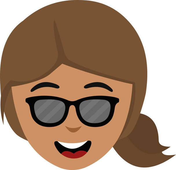 Emoticon vetorial ilustração do rosto de uma mulher dos desenhos animados com óculos de sol - Vetor, Imagem