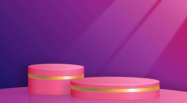 Escenario de podio redondo 3d con símbolos agradables y creativos en estilo de corte de papel con fondo de color para el diseño de la marca de cosméticos y publicidad - Vector, imagen