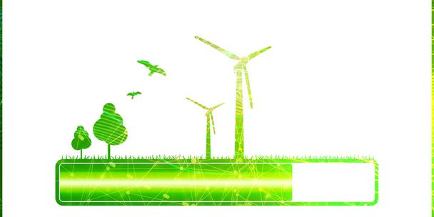 Progress or loading bar with trees and wind turbine - Foto, imagen