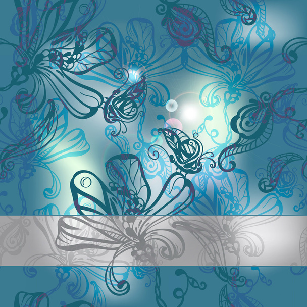 seamless absrtact background with flowers and butterflies, - Vetor, Imagem