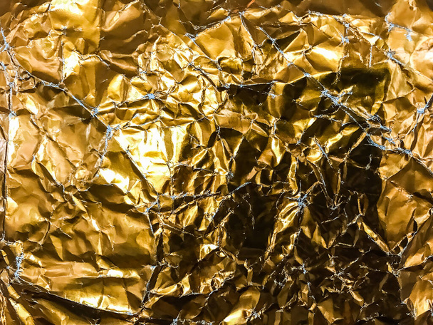 Altın kağıt buruşmuş kağıt doku arkaplanı - Fotoğraf, Görsel