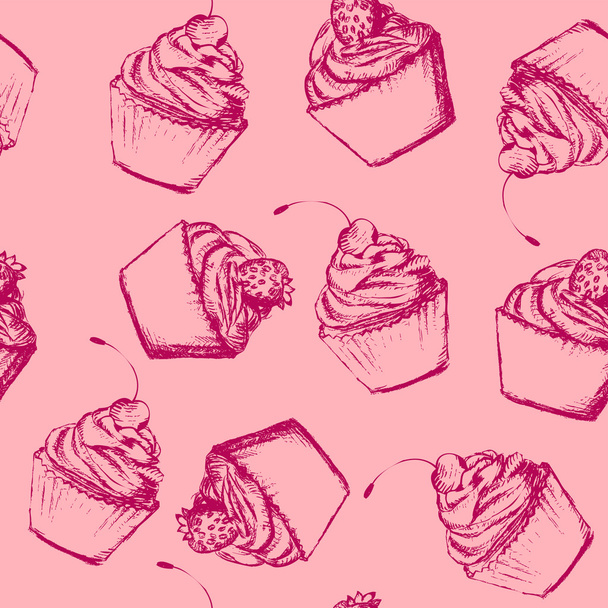 Seamless pattern with sketch style cupcakes - Vektor, kép