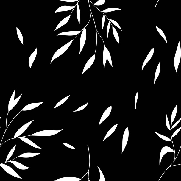 Floral seamless with hand drawn leaves. Cute autumn black and white background. Tropic grass branches. Modern floral compositions. Fashion vector illustration for wallpaper, poster, fabric, textile - Вектор,изображение