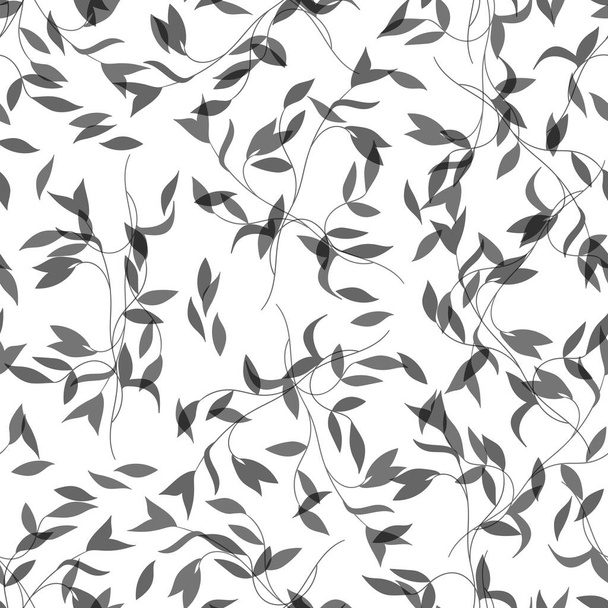 Floral seamless with hand drawn leaves. Cute autumn black and white background. Tropic grass branches. Modern floral compositions. Fashion vector illustration for wallpaper, poster, fabric, textile - Vector, afbeelding