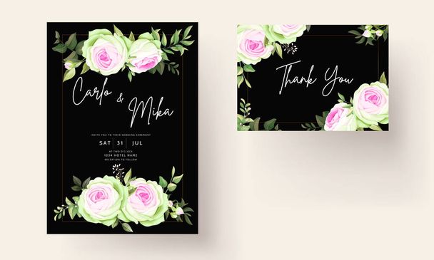 Bonito floral e deixa cartão de convite de casamento - Vetor, Imagem
