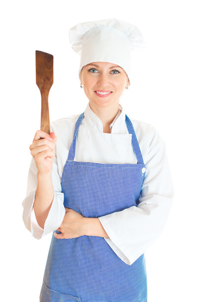 πορτρέτο του μάγειρα θηλυκό σεφ. απομονώνονται σε λευκό φόντο.  - Φωτογραφία, εικόνα